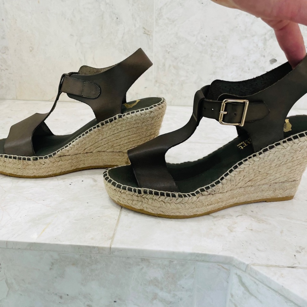 PASEART {40} Wedge Espadrilles Platform Leather Olive / Army Green NWOT - Picture 4 of 9